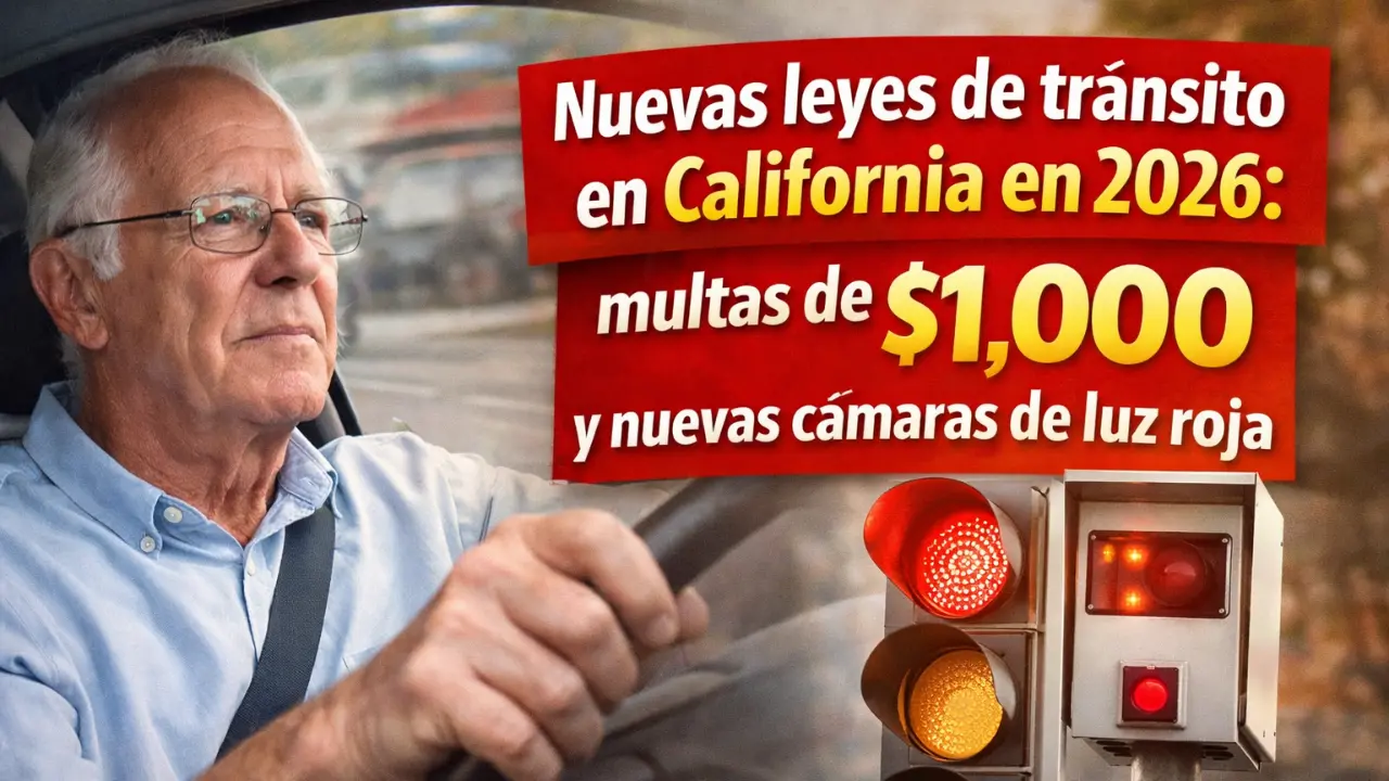 Nuevas leyes de tránsito en California en 2026: multas de $1,000 y nuevas cámaras de luz roja